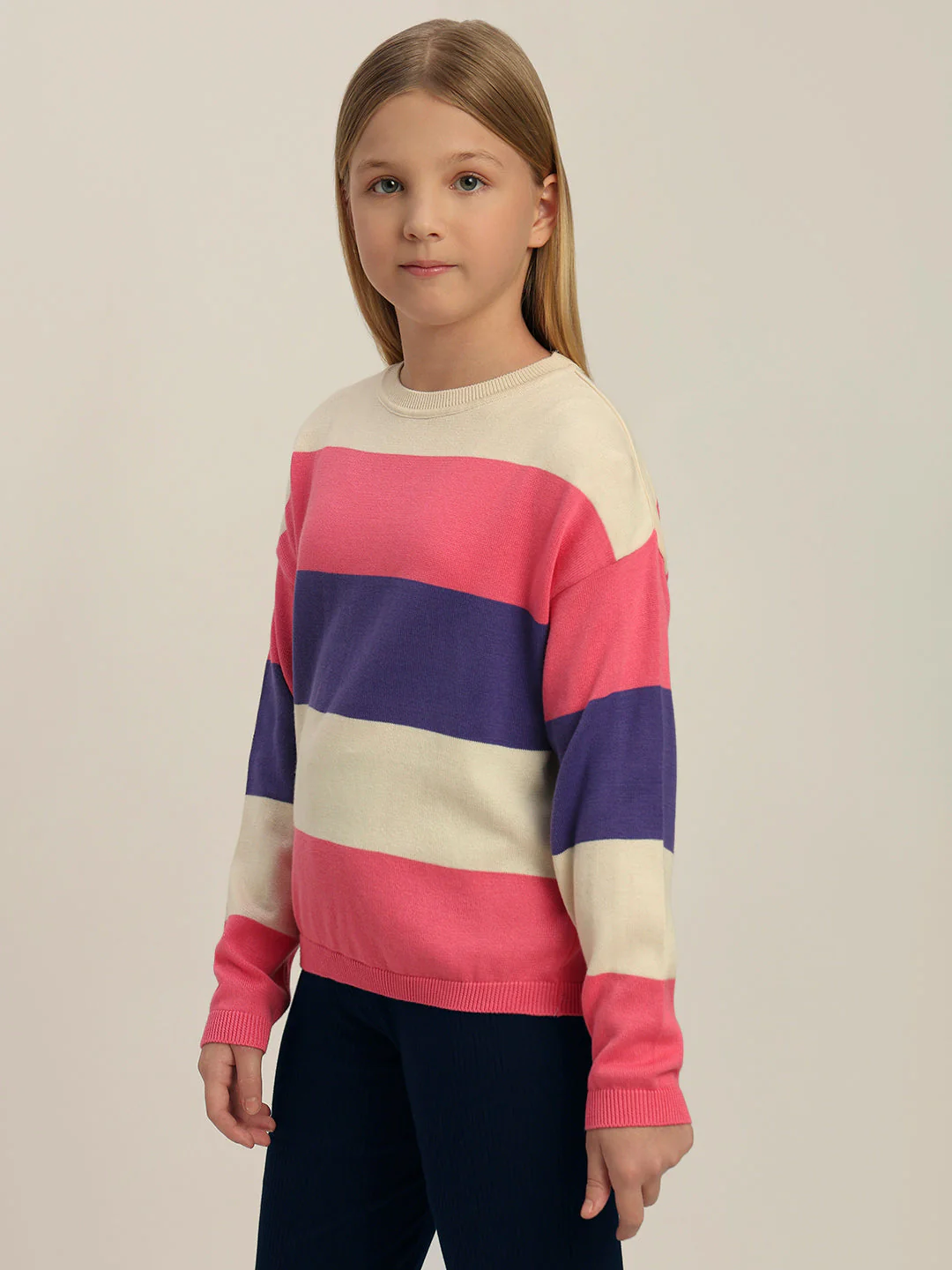 Girls Colourblocked Full Sleeves Sweater - Image 3