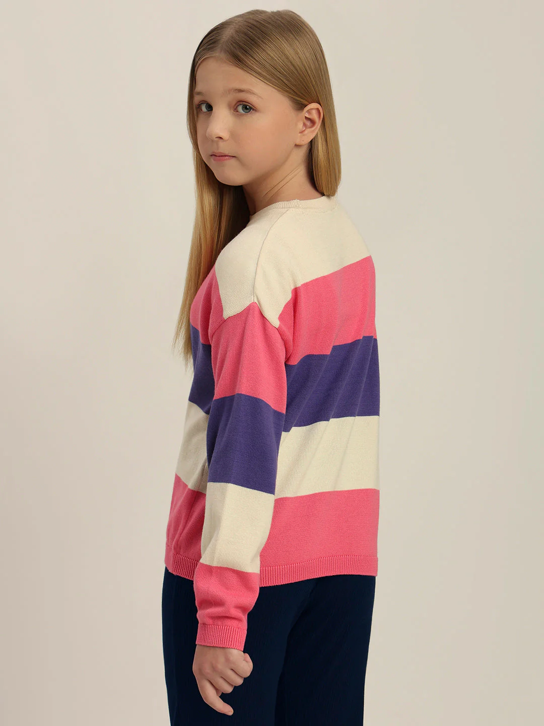 Girls Colourblocked Full Sleeves Sweater - Image 4