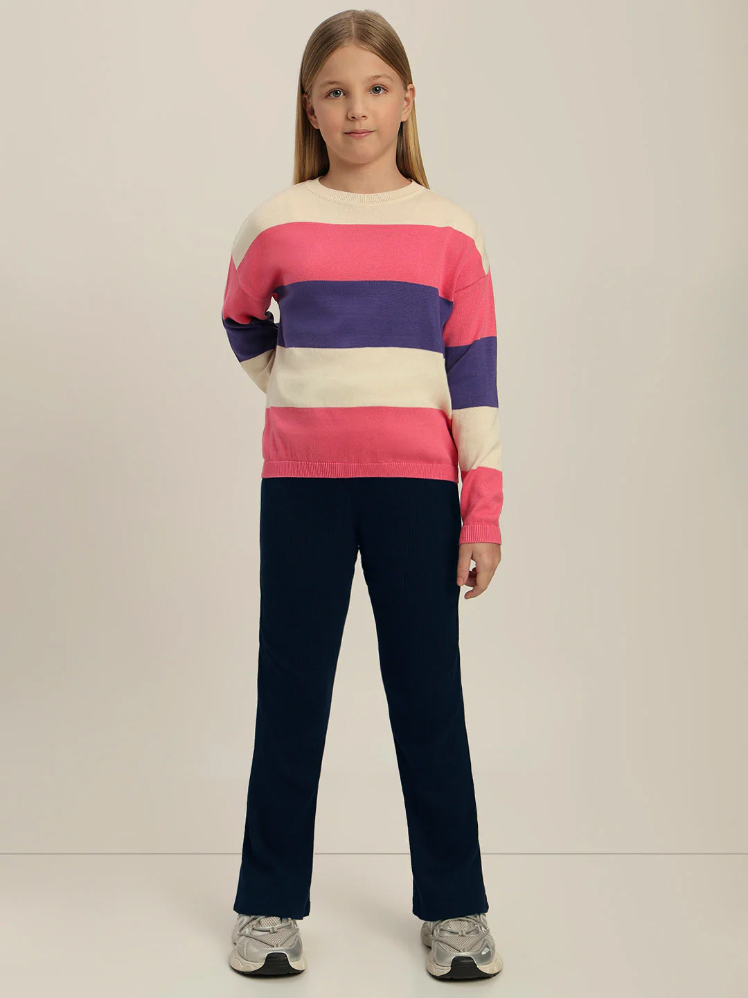 Girls Colourblocked Full Sleeves Sweater - Image 5