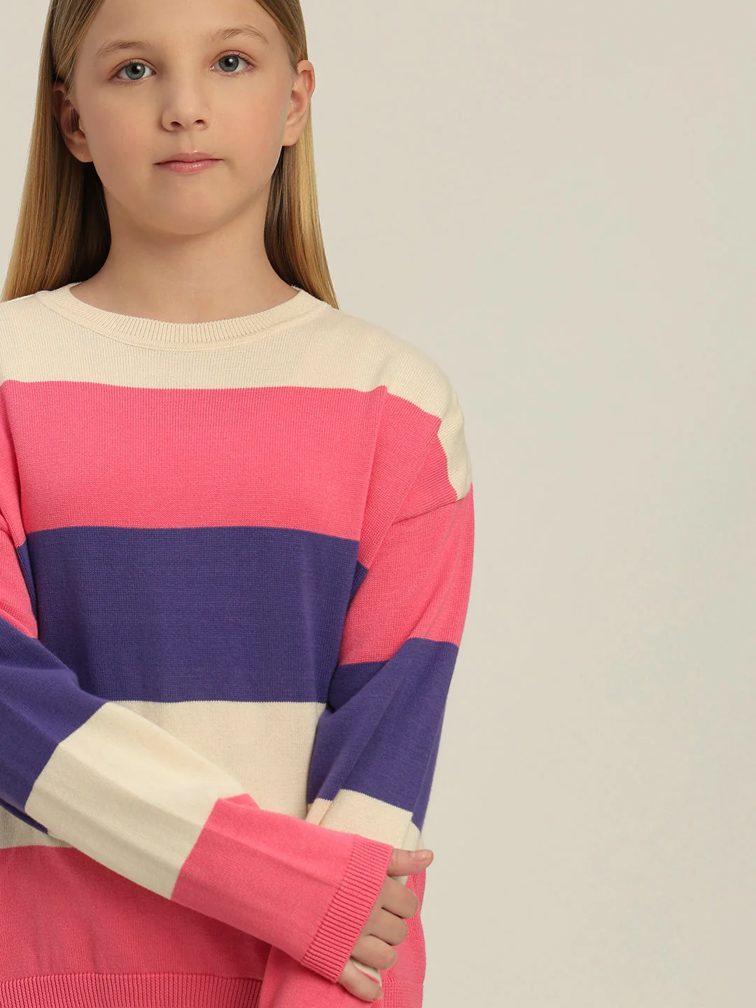 Girls Colourblocked Full Sleeves Sweater - Image 6