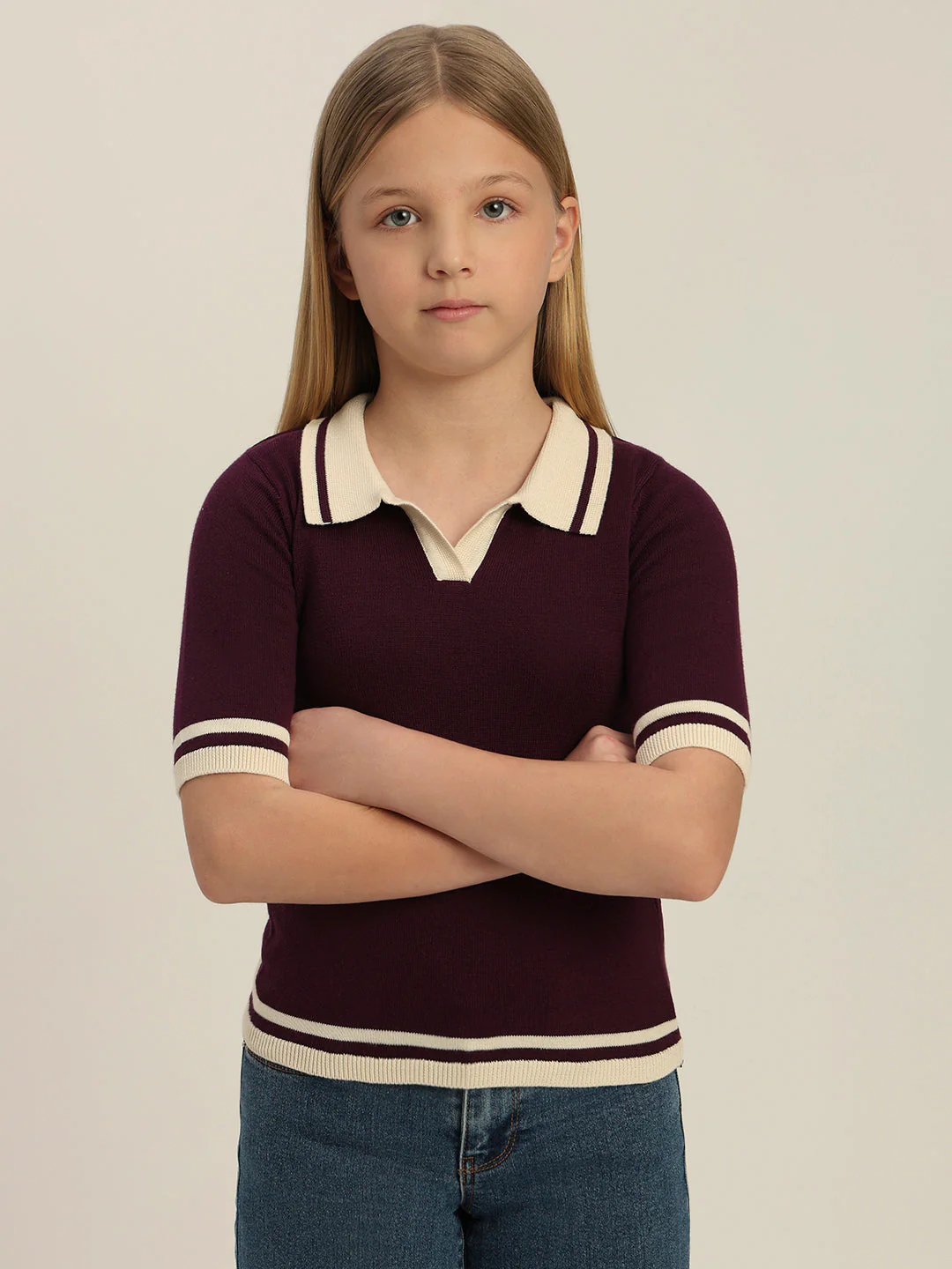 Girls Contrast Tipping Knit Polo - Image 2