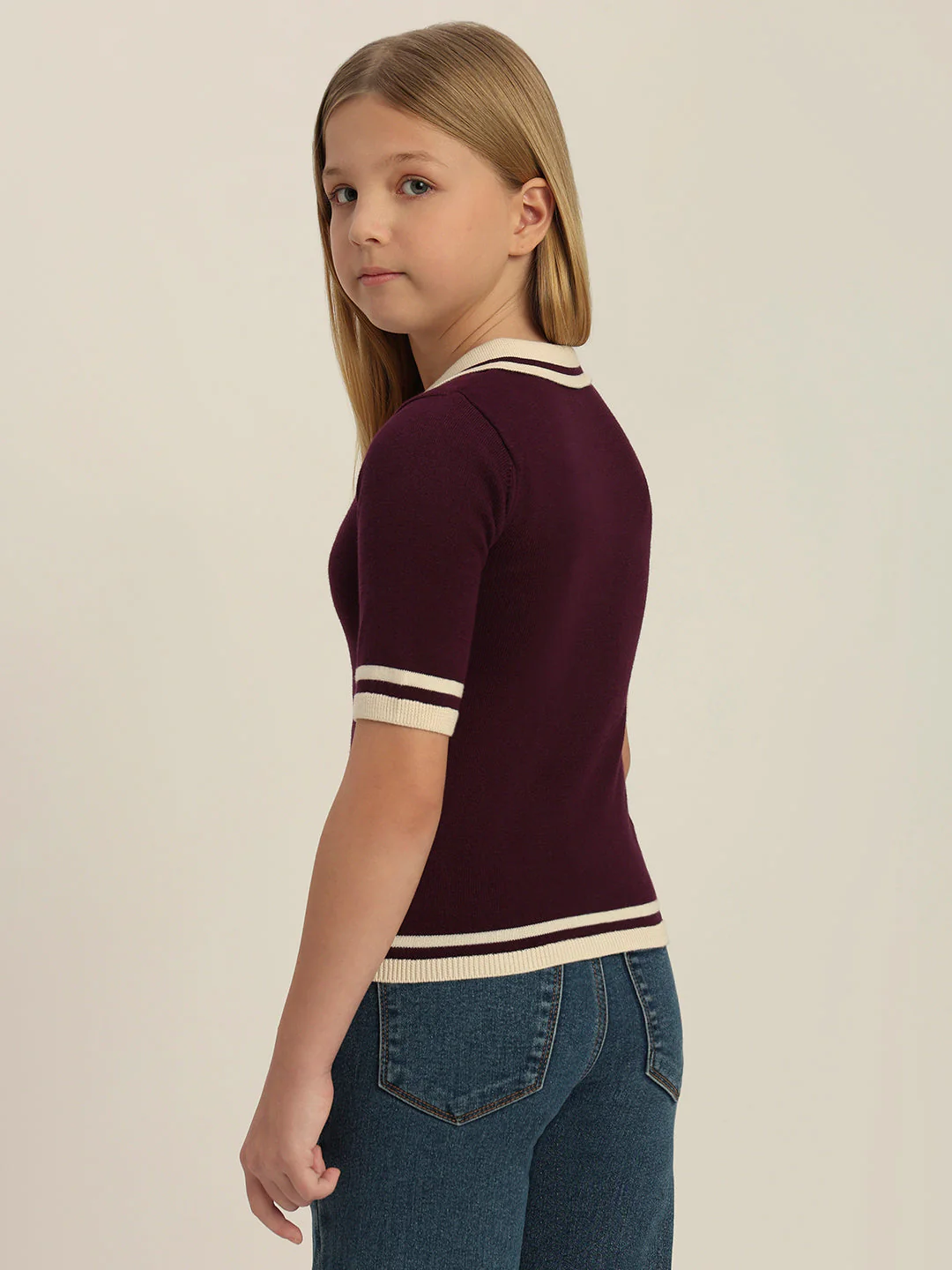 Girls Contrast Tipping Knit Polo - Image 4