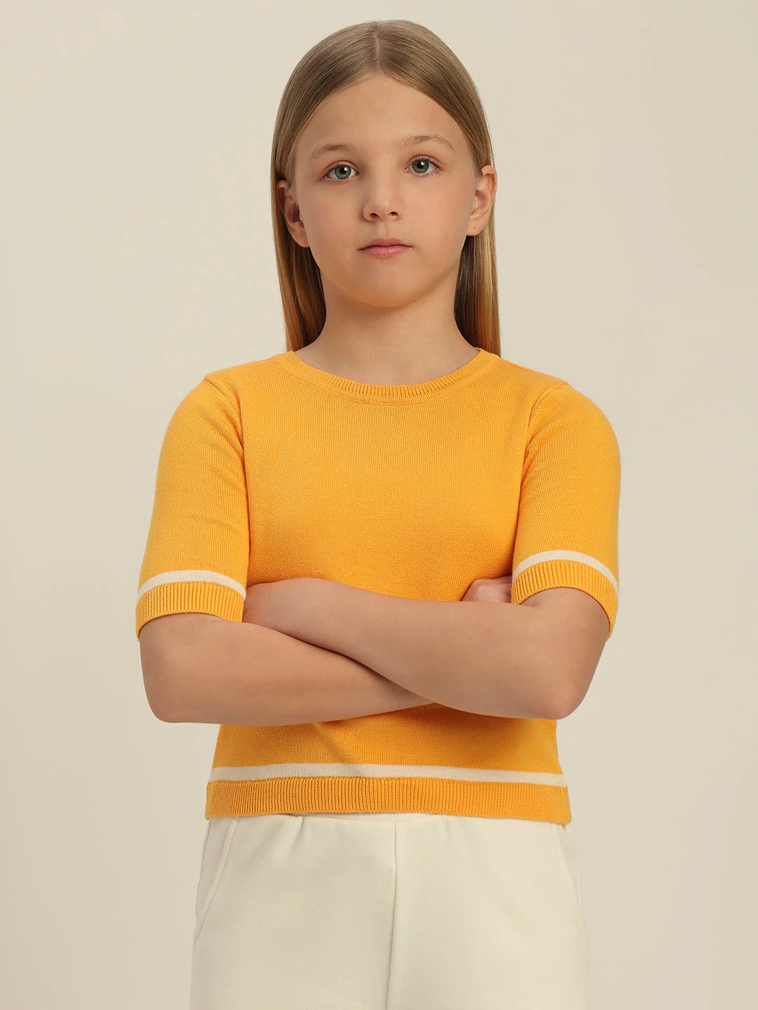 Girls Yellow Short Sleeves Knit Top - Image 2