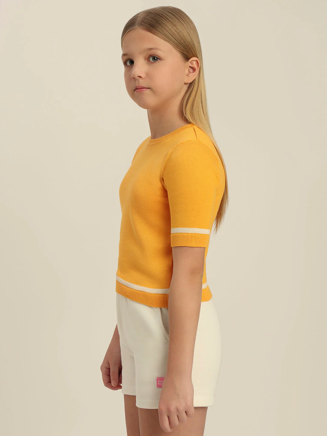Girls Yellow Short Sleeves Knit Top - Image 3