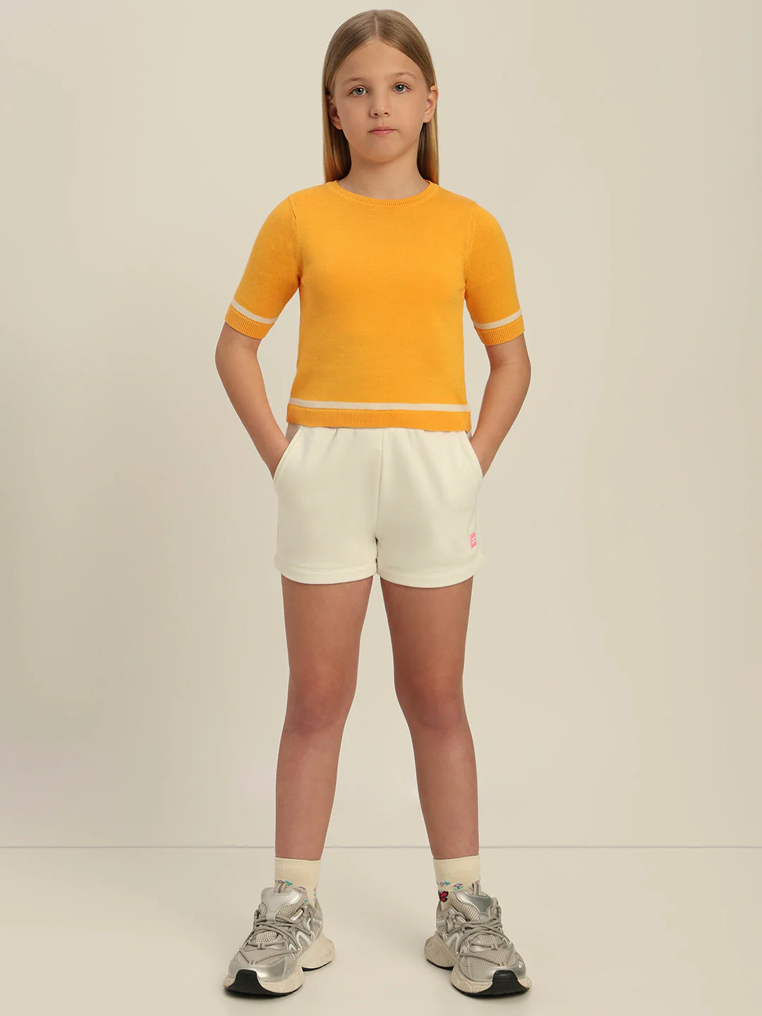 Girls Yellow Short Sleeves Knit Top - Image 5