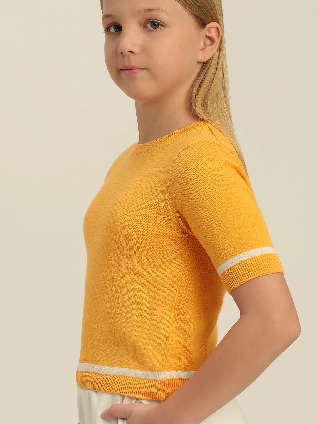 Girls Yellow Short Sleeves Knit Top - Image 6