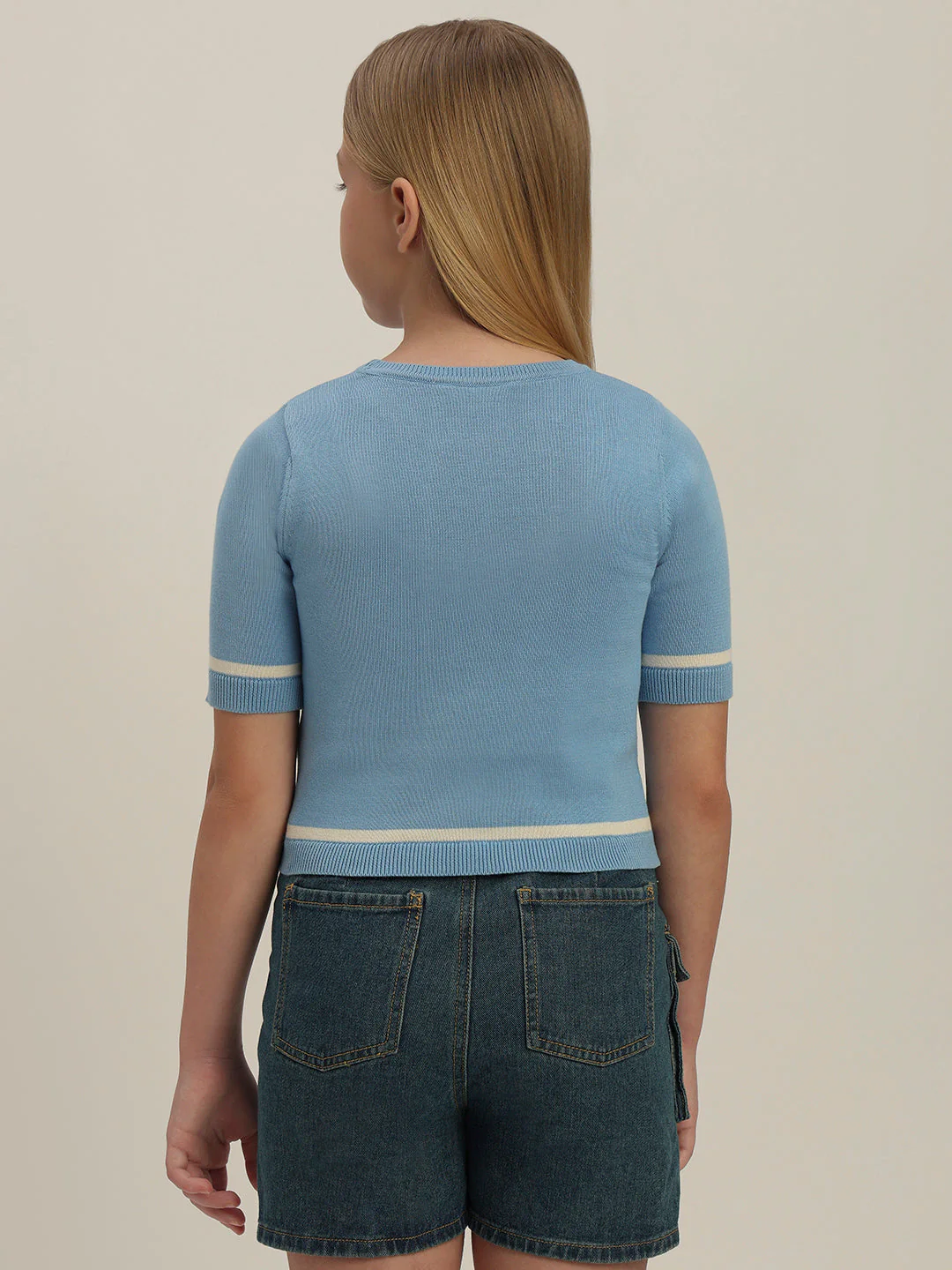 Girls Blue Short Sleeves Knit Top - Image 4