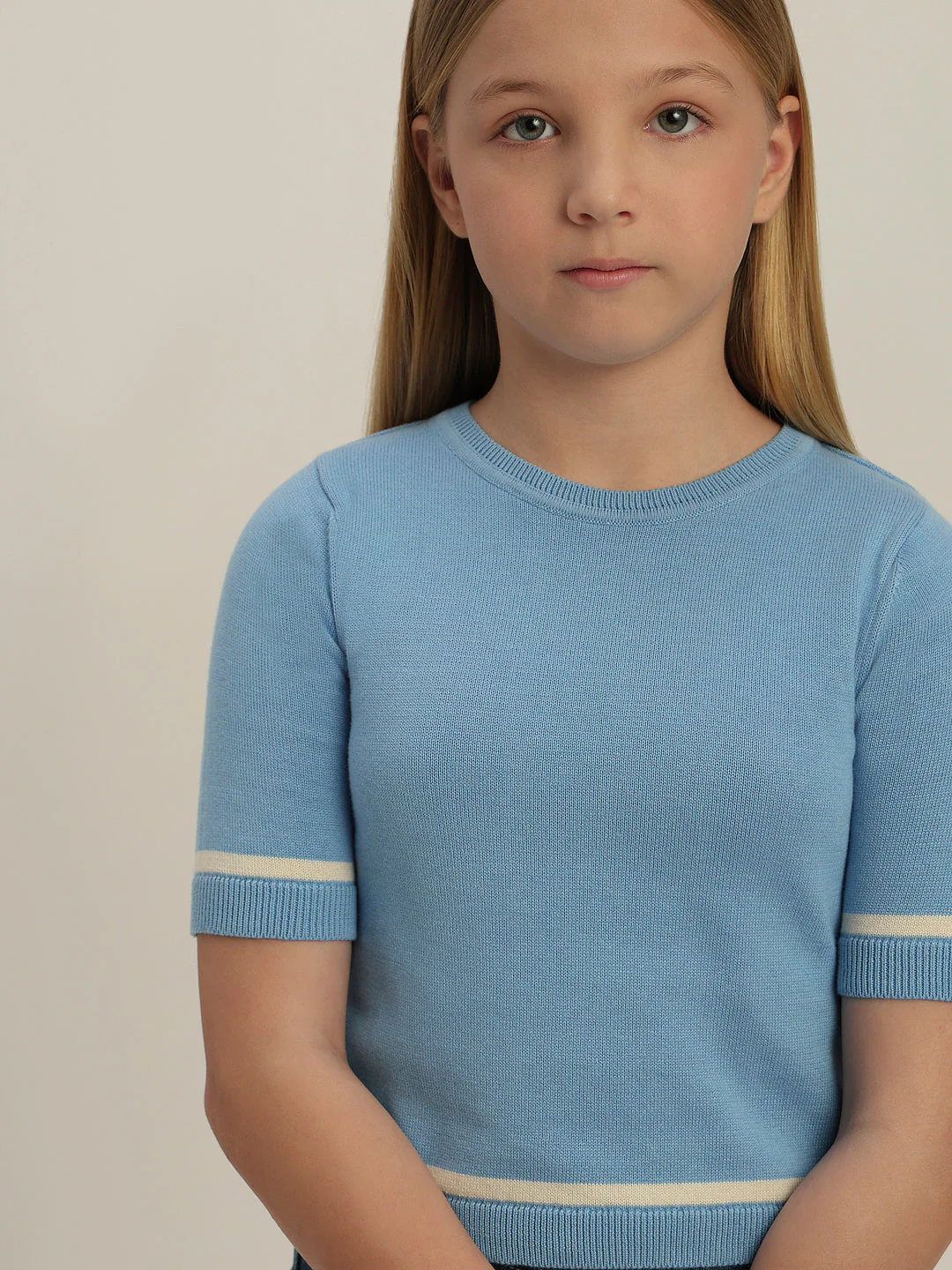 Girls Blue Short Sleeves Knit Top - Image 6