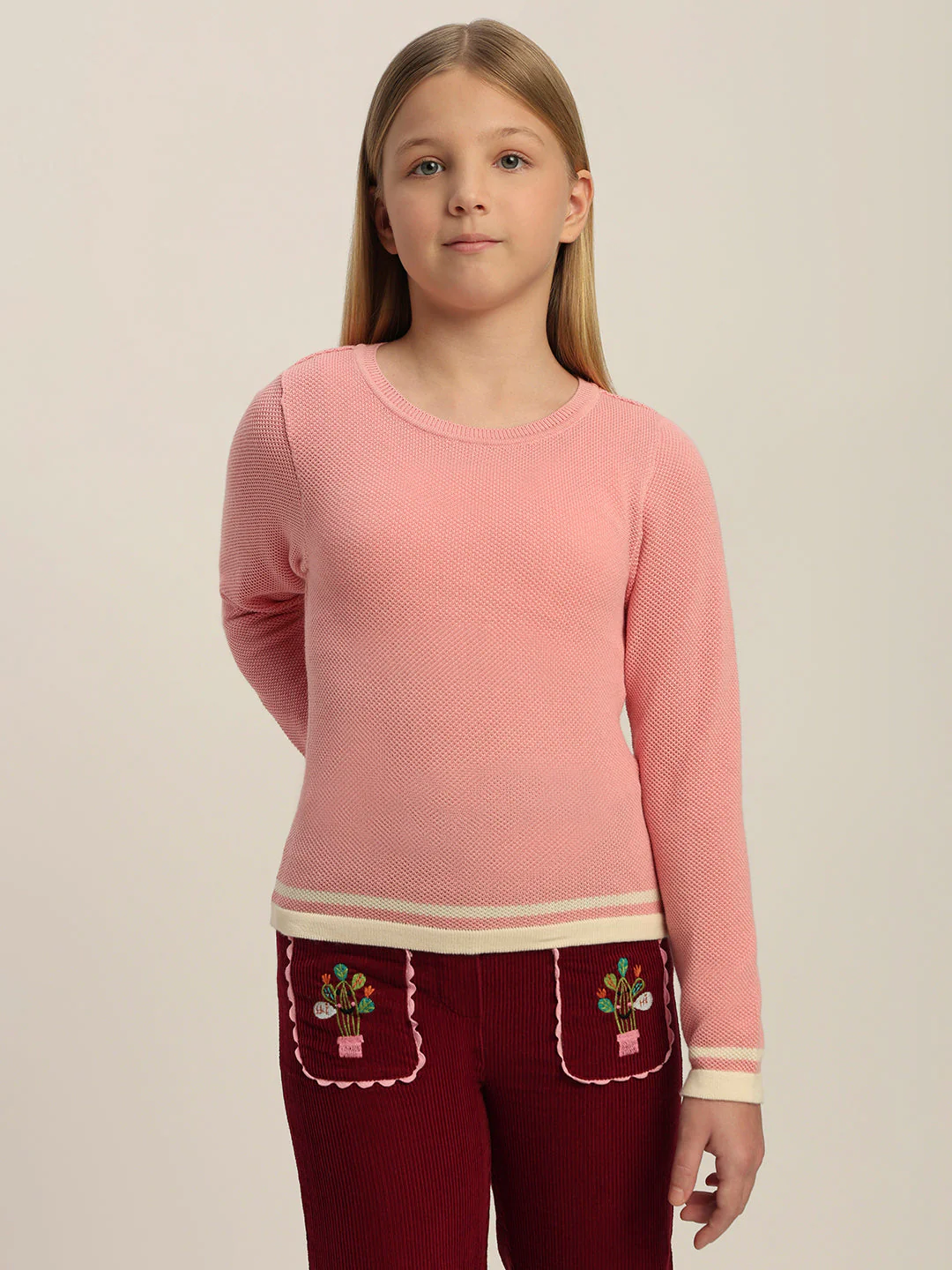 Girls Pink Full Sleeves Pullover - Image 2