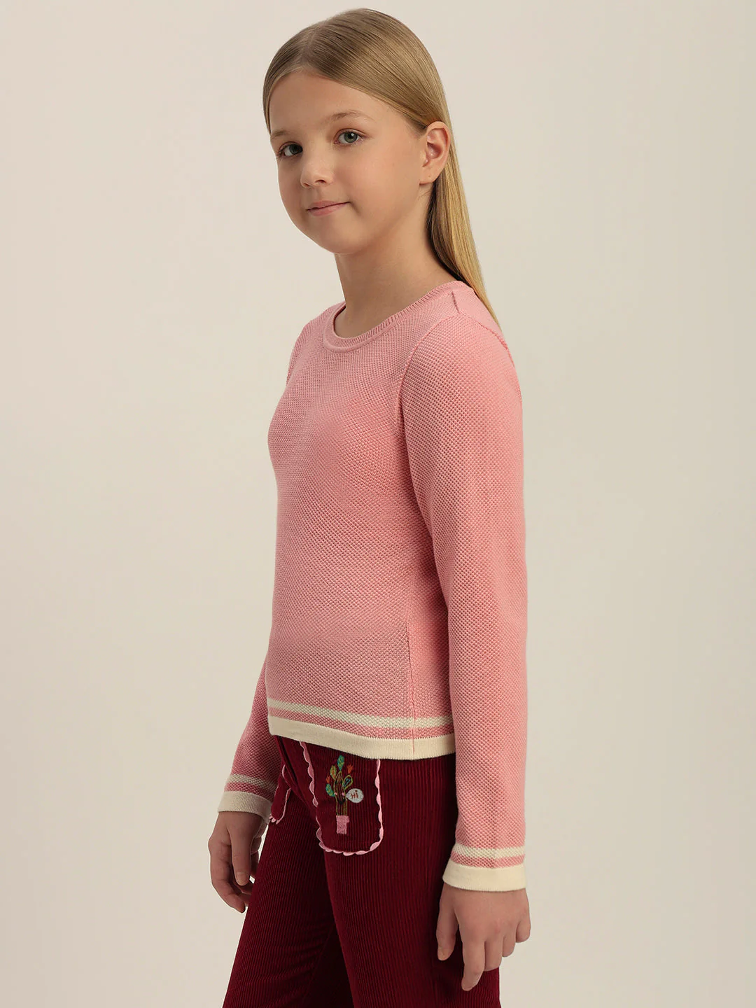 Girls Pink Full Sleeves Pullover - Image 3