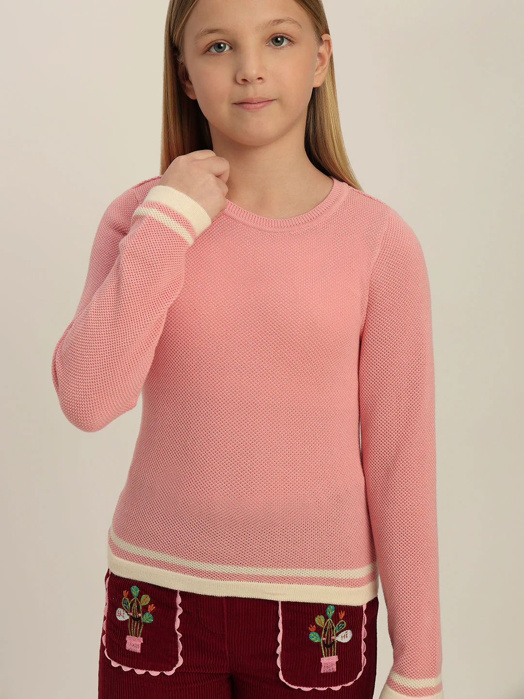 Girls Pink Full Sleeves Pullover - Image 6