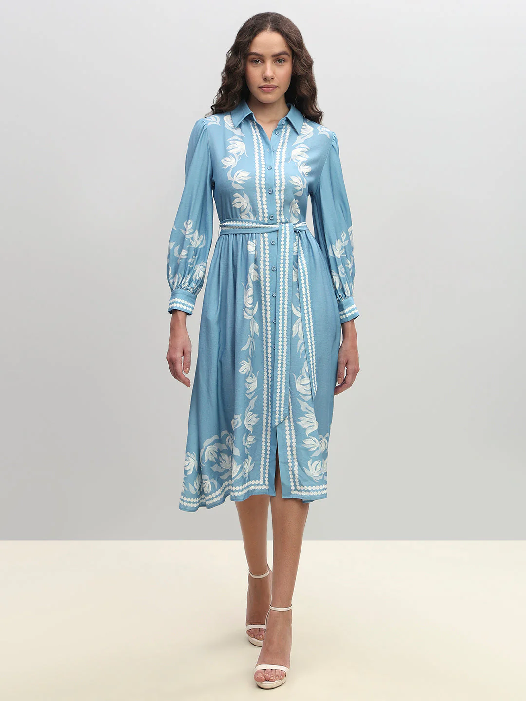 Light Blue Printed Shirt Dress - Image 2
