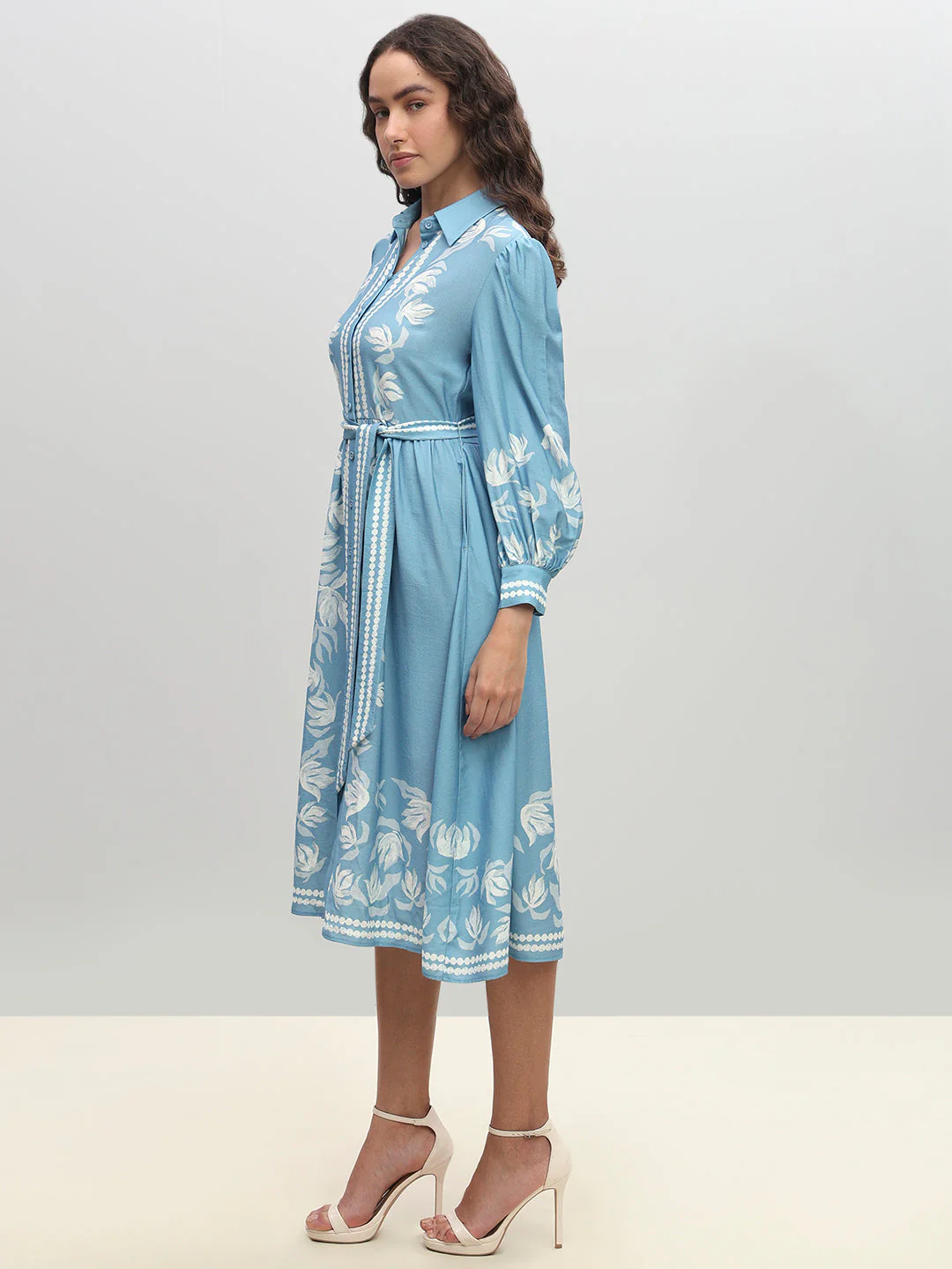 Light Blue Printed Shirt Dress - Image 3