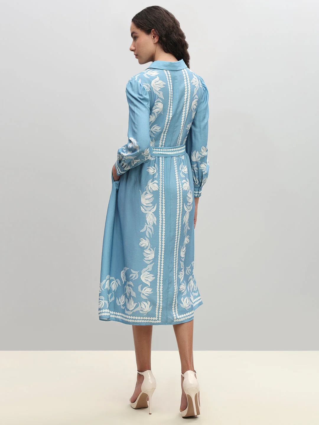 Light Blue Printed Shirt Dress - Image 4