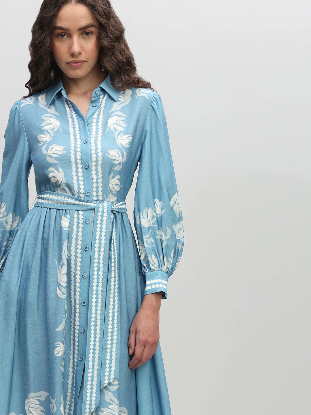 Light Blue Printed Shirt Dress - Image 5