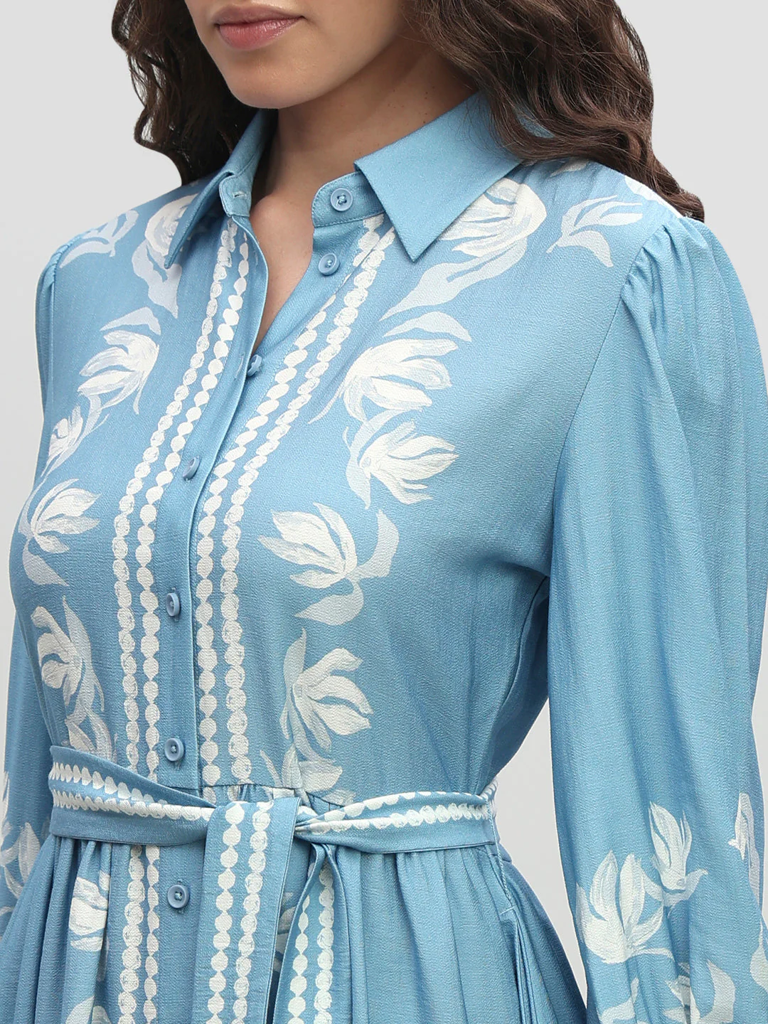 Light Blue Printed Shirt Dress - Image 6