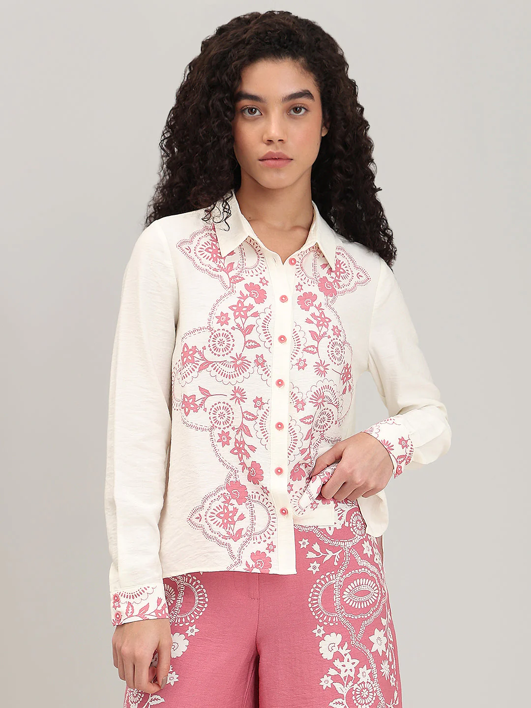 Ivory Cream Printed Shirt - Image 2
