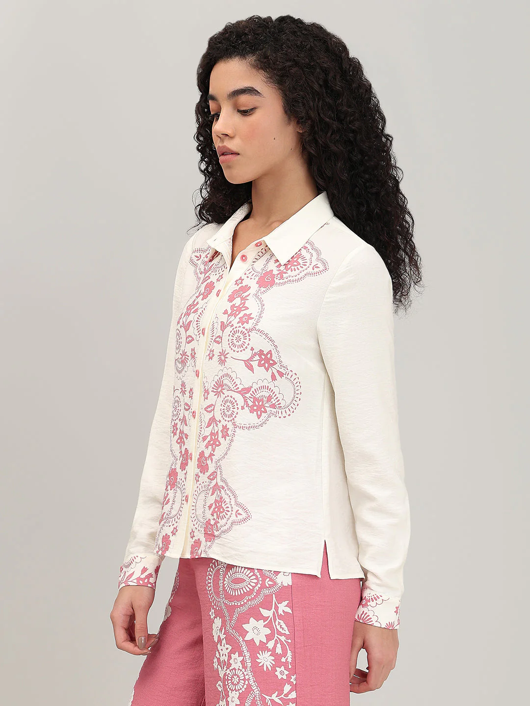 Ivory Cream Printed Shirt - Image 3