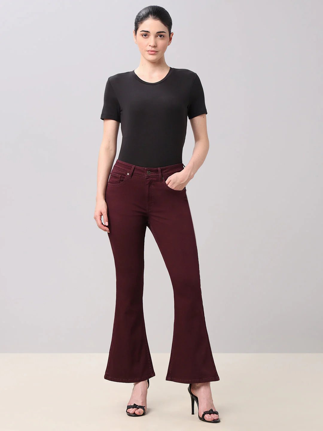 Maroon High Rise Eric Bootcut Jeans - Image 5