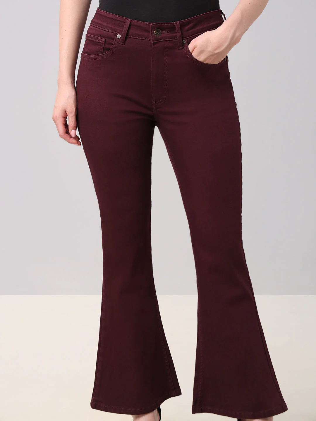 Maroon High Rise Eric Bootcut Jeans - Image 6