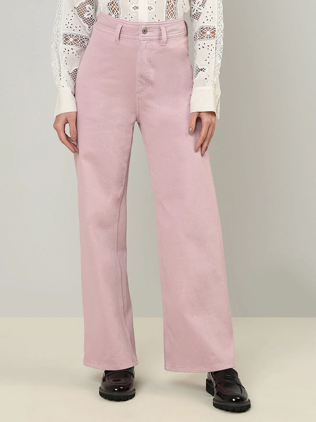 Pink High Rise Wide Leg Jeans - Image 2
