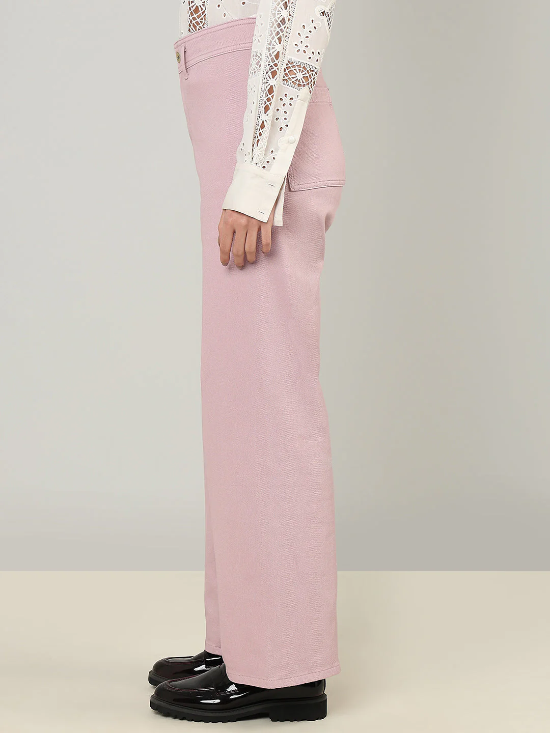 Pink High Rise Wide Leg Jeans - Image 3