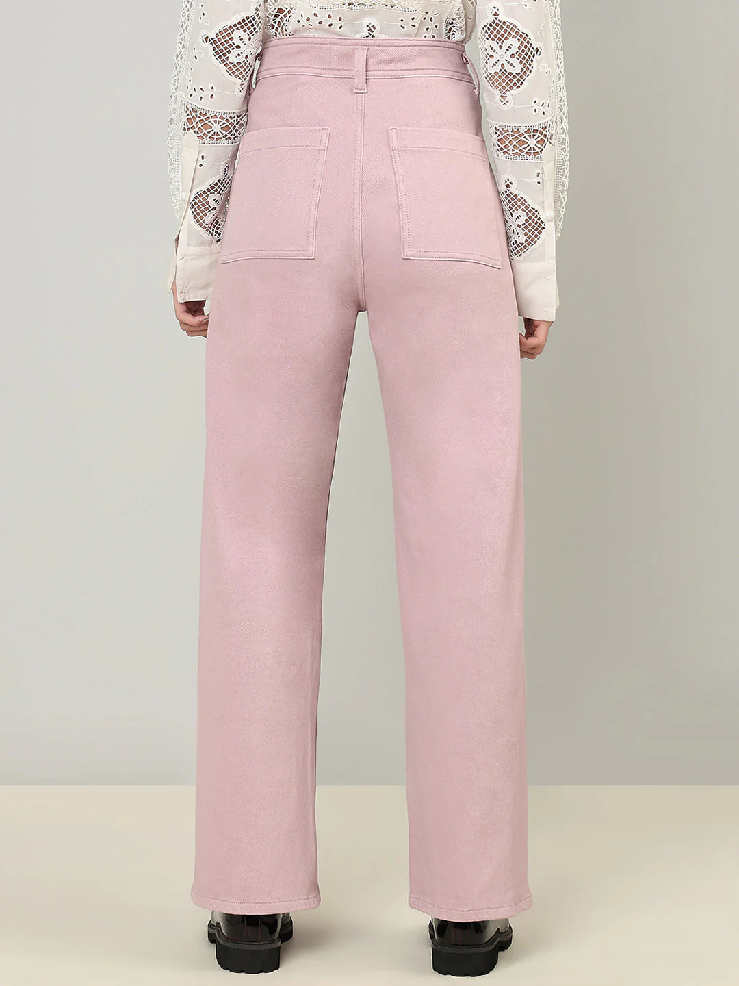 Pink High Rise Wide Leg Jeans - Image 4