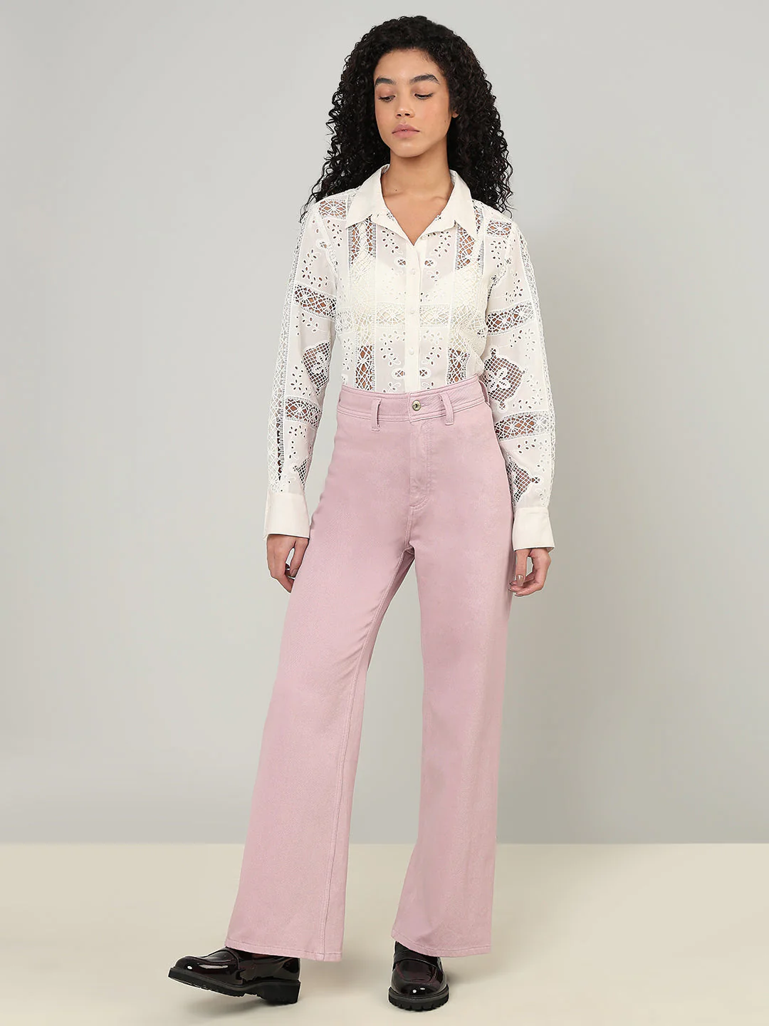 Pink High Rise Wide Leg Jeans - Image 5