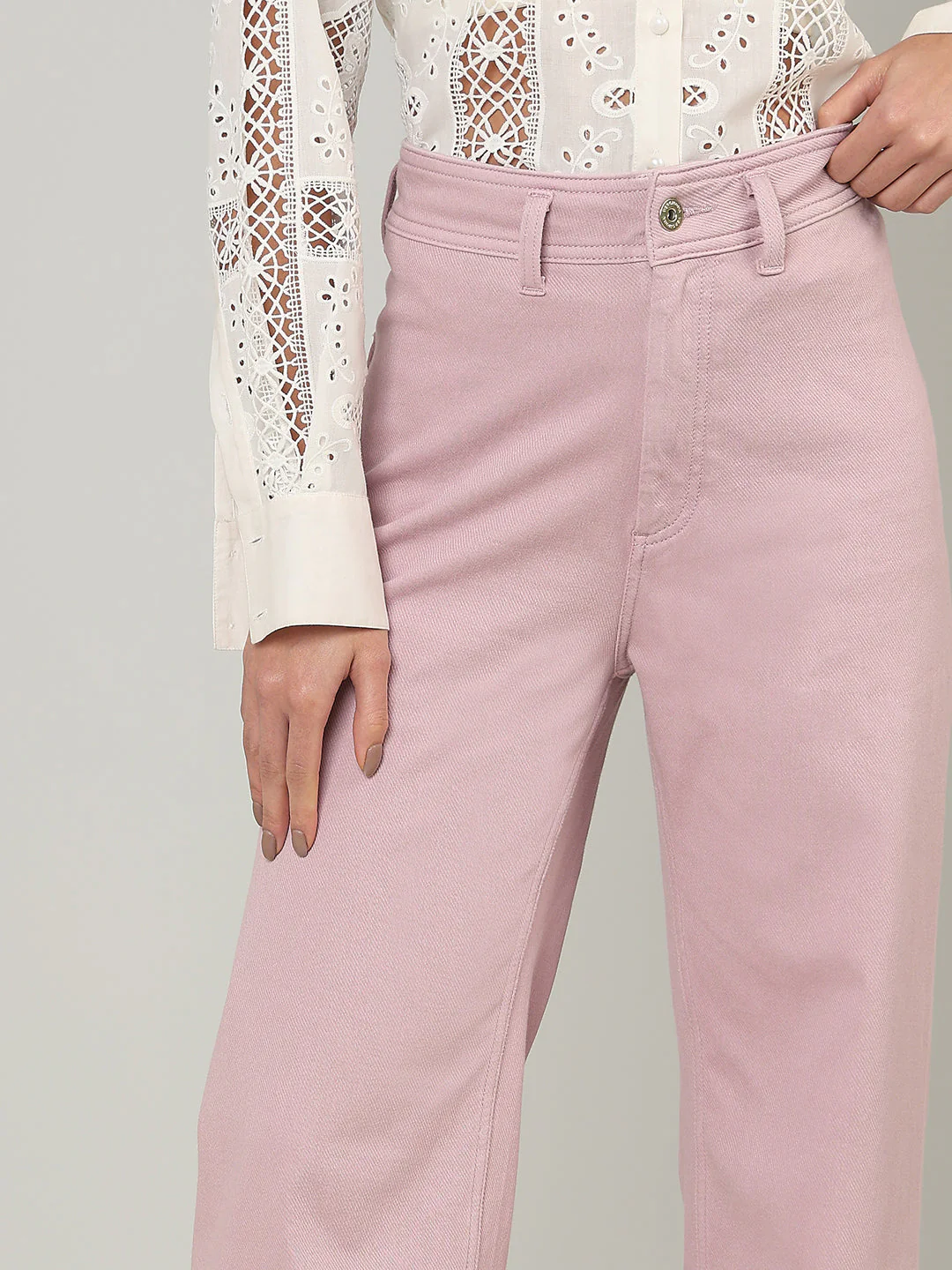 Pink High Rise Wide Leg Jeans - Image 6