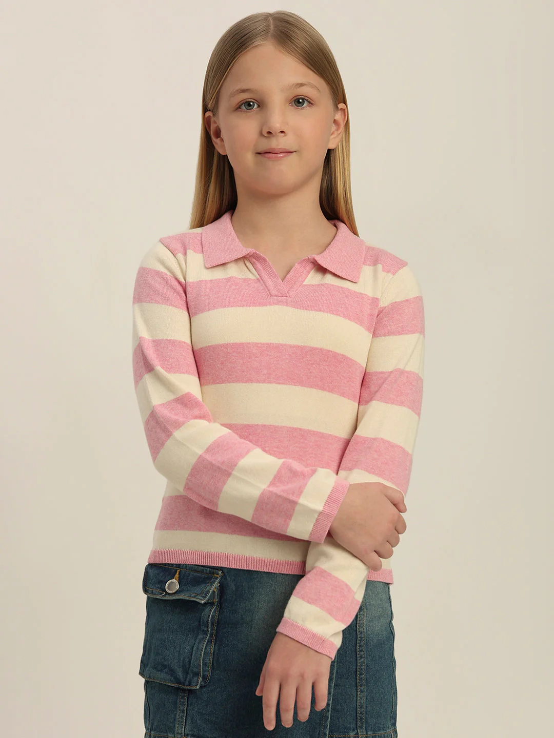 Girls Colourblocked Polo Sweater - Image 2