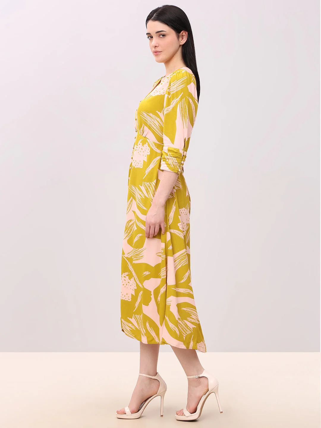 Abstract Print V-Neck Midi Dress - Image 3
