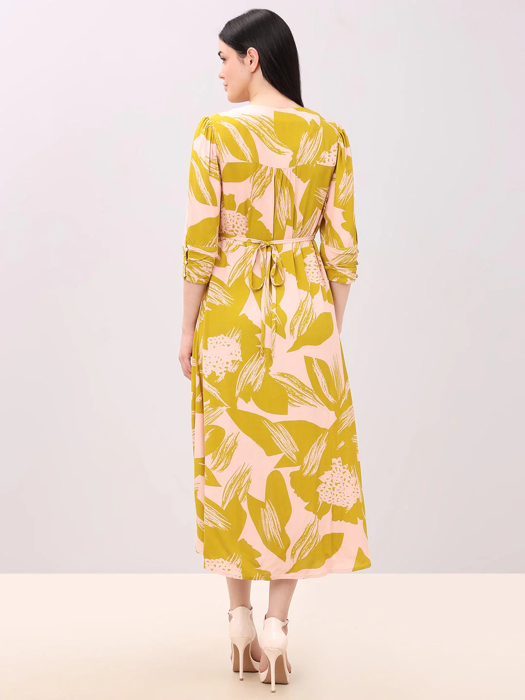 Abstract Print V-Neck Midi Dress - Image 4