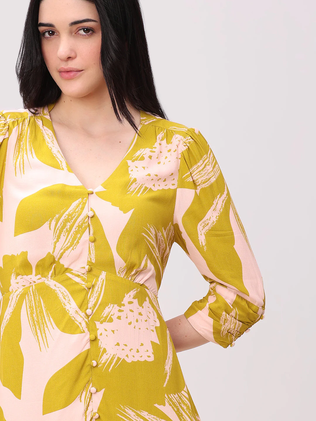 Abstract Print V-Neck Midi Dress - Image 5