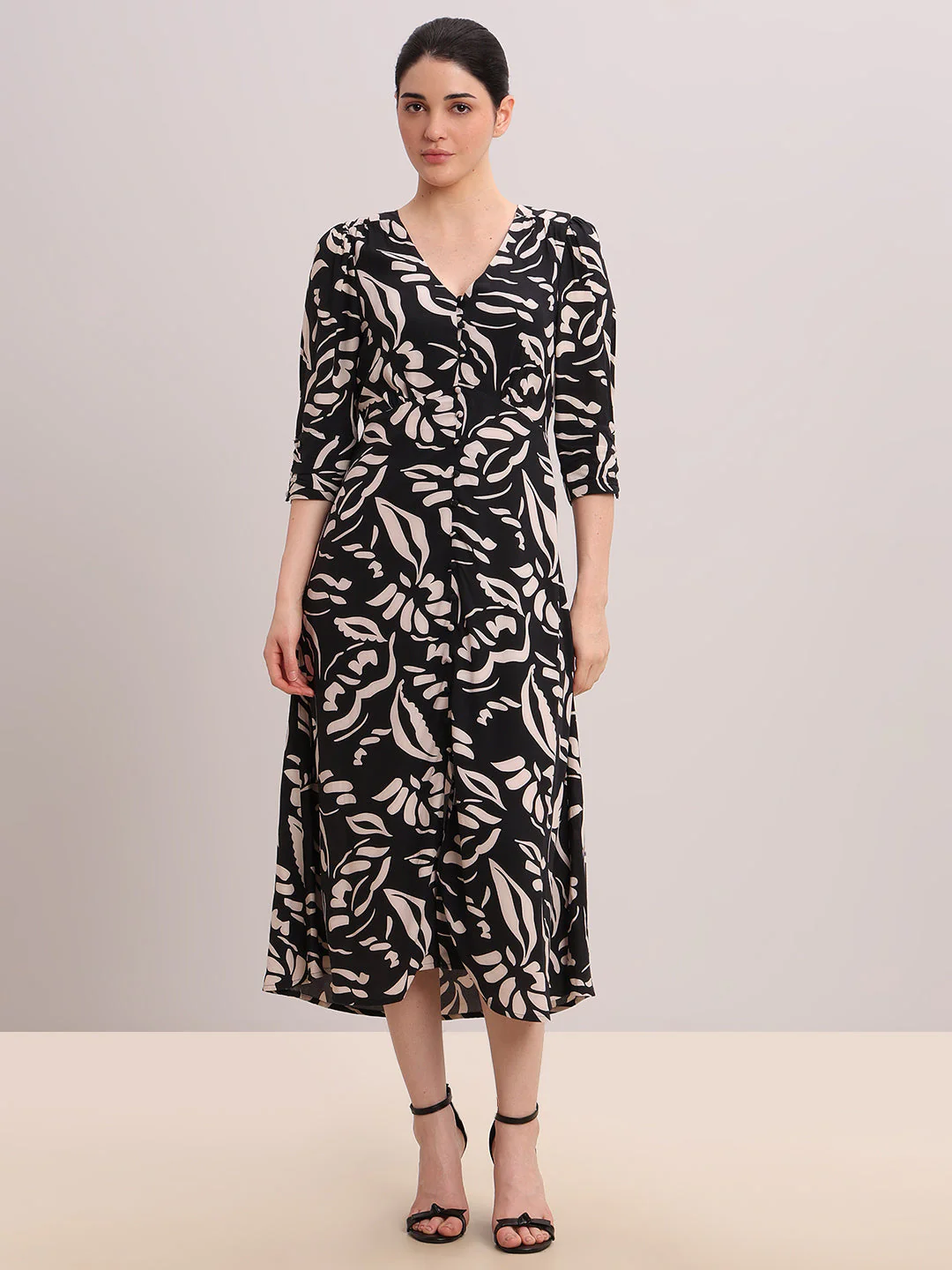 Black Printed Viscose Dress - Image 2