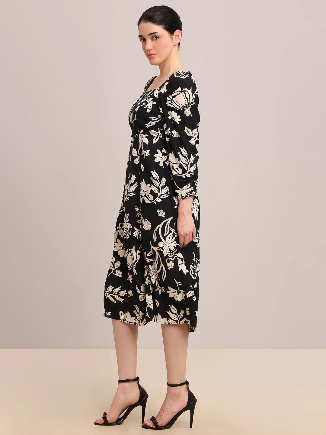 Black Printed Viscose Midi Dress - Image 3