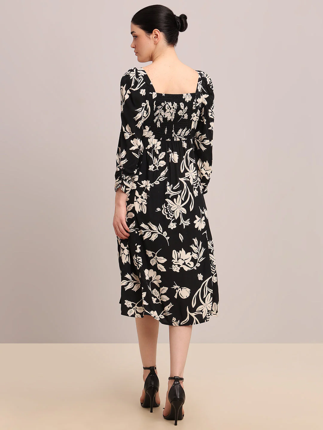 Black Printed Viscose Midi Dress - Image 4