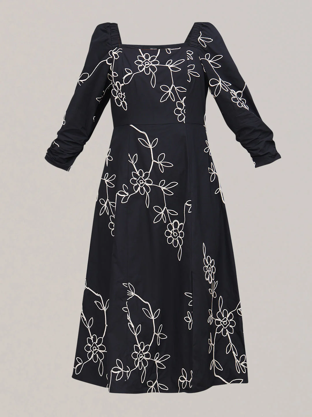 Black Embroidered Cotton Midi Dress - Image 6