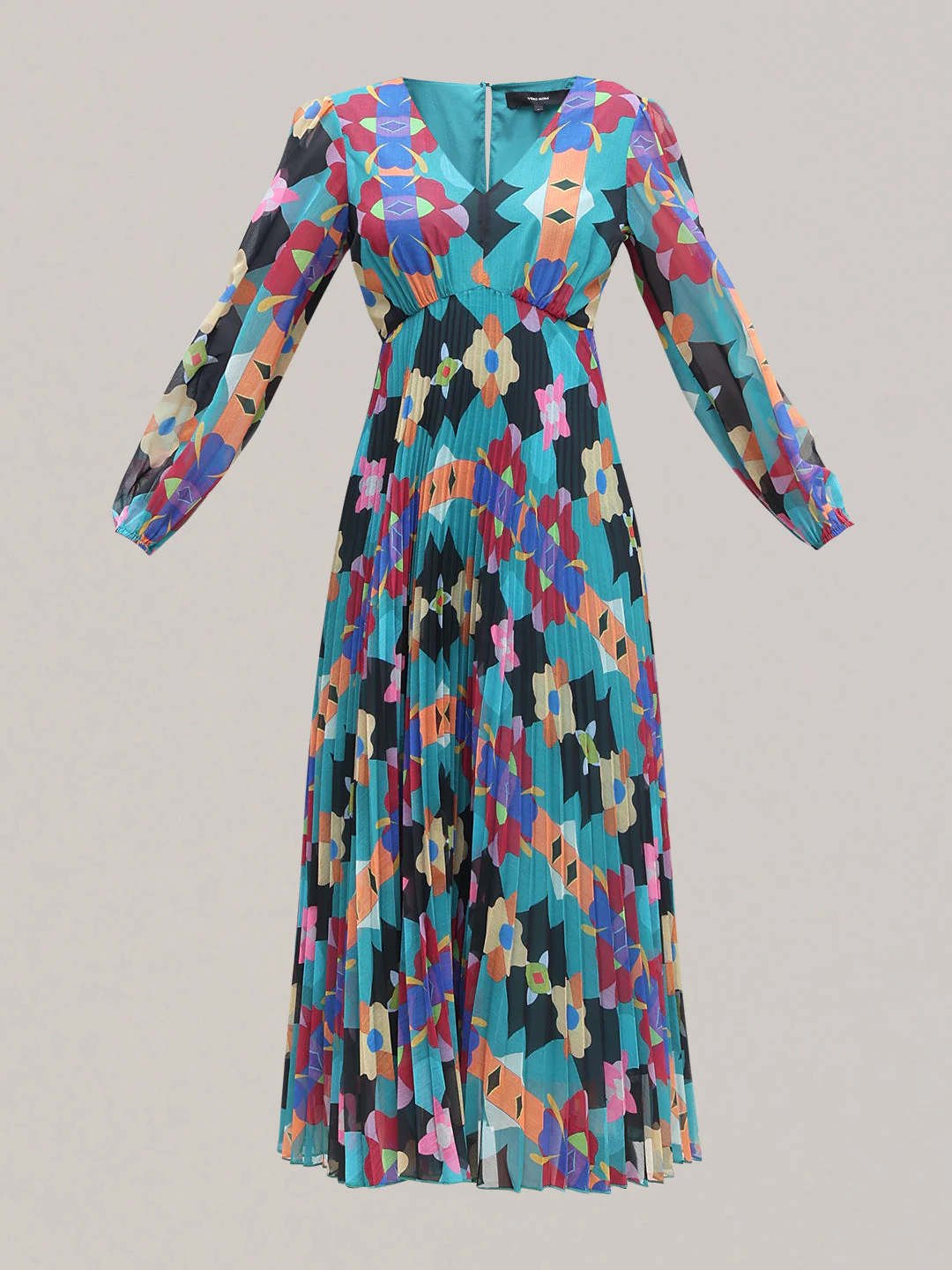 Multi-Colour Printed Pleated Dress - Image 7