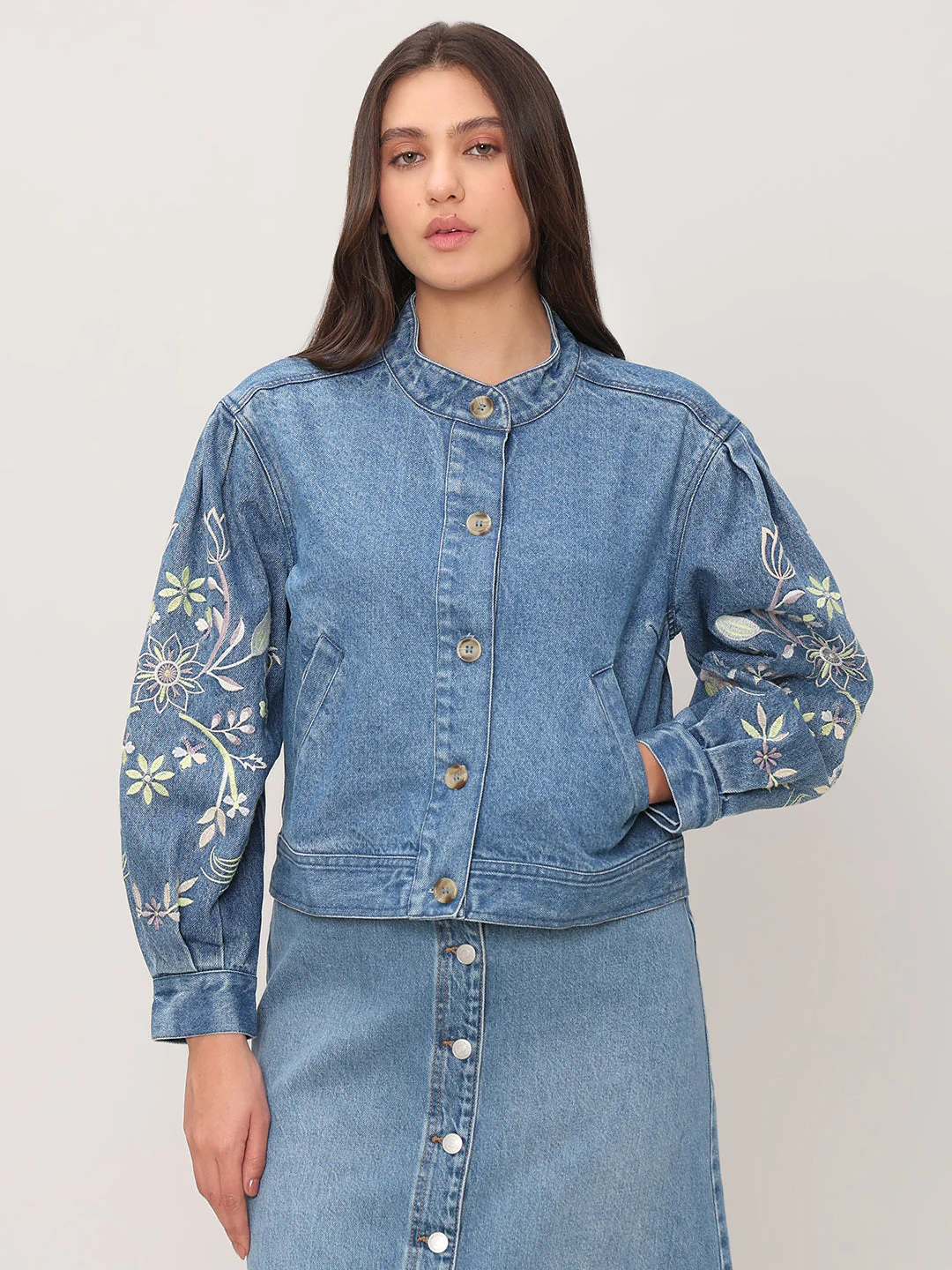 Embroidered Sleeves Denim Jacket - Image 2