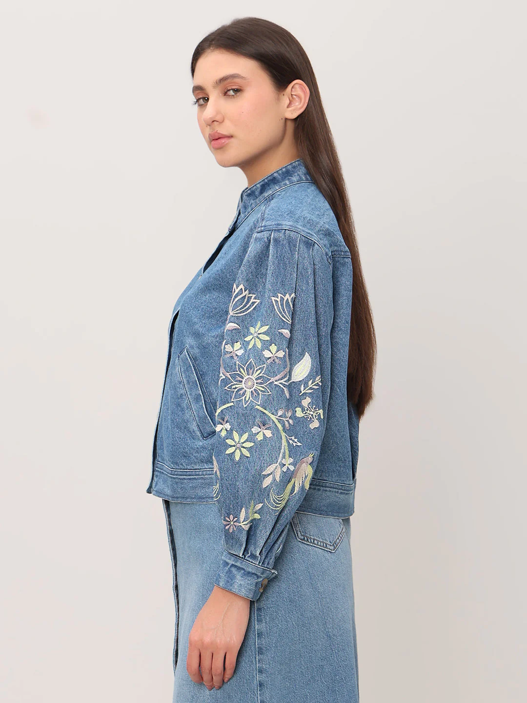 Embroidered Sleeves Denim Jacket - Image 3