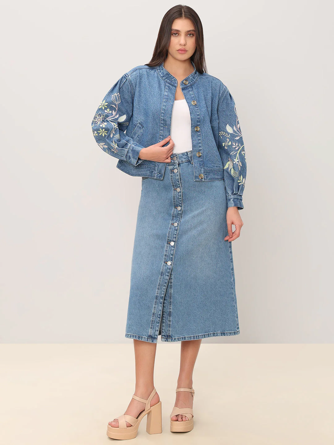 Embroidered Sleeves Denim Jacket - Image 5