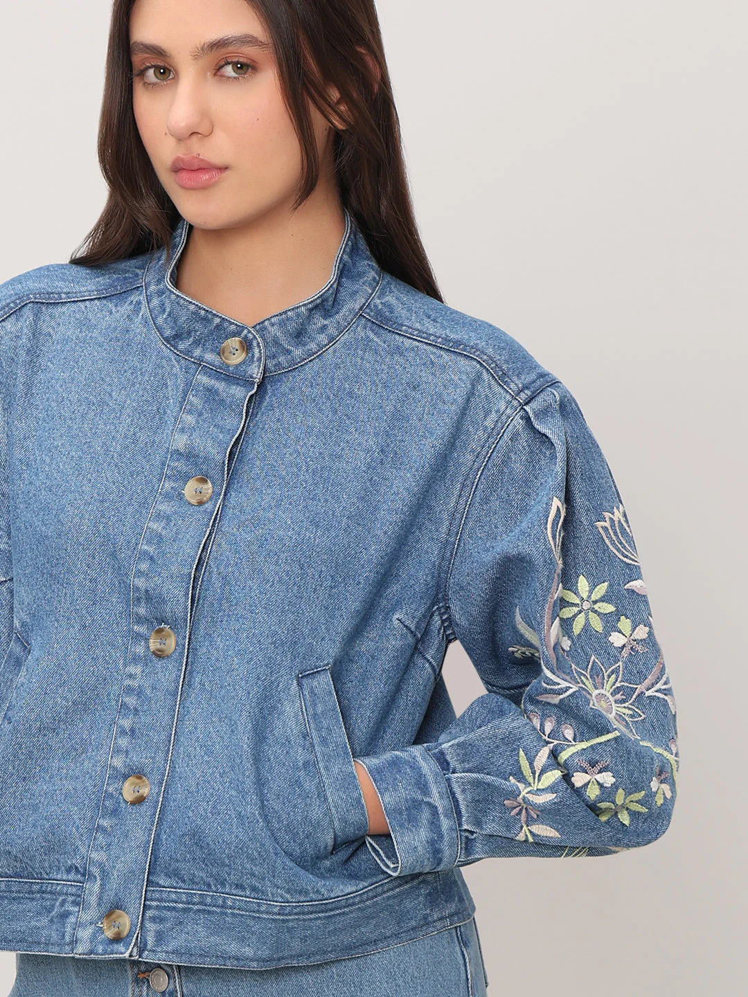 Embroidered Sleeves Denim Jacket - Image 6
