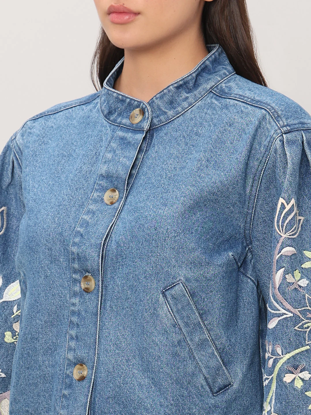 Embroidered Sleeves Denim Jacket - Image 8