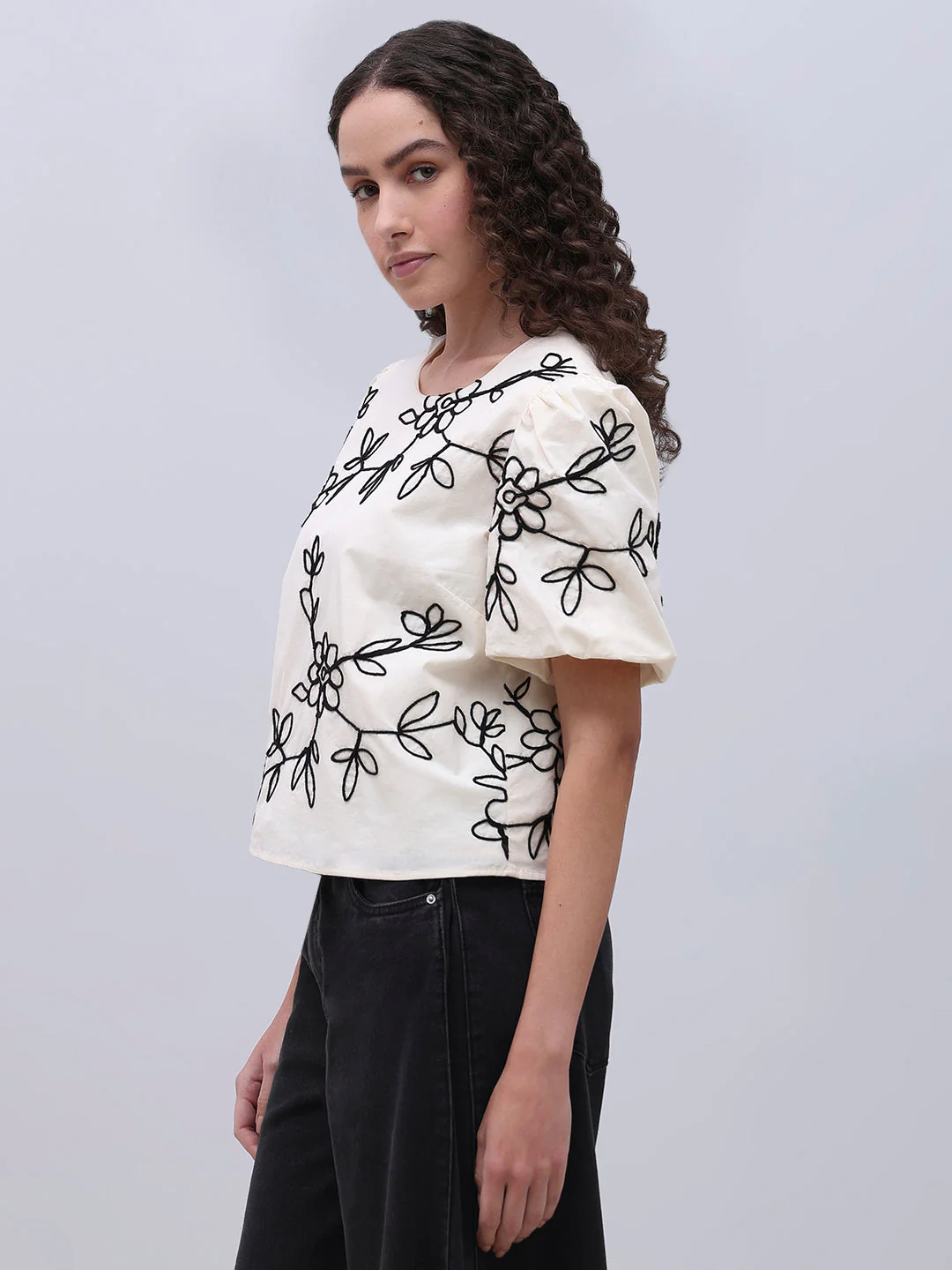 White Printed Cotton Top - Image 3