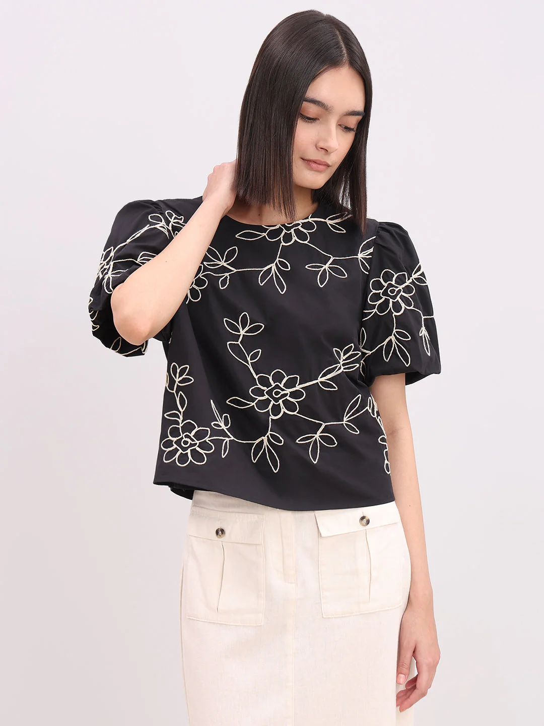 Black Printed Cotton Top - Image 2