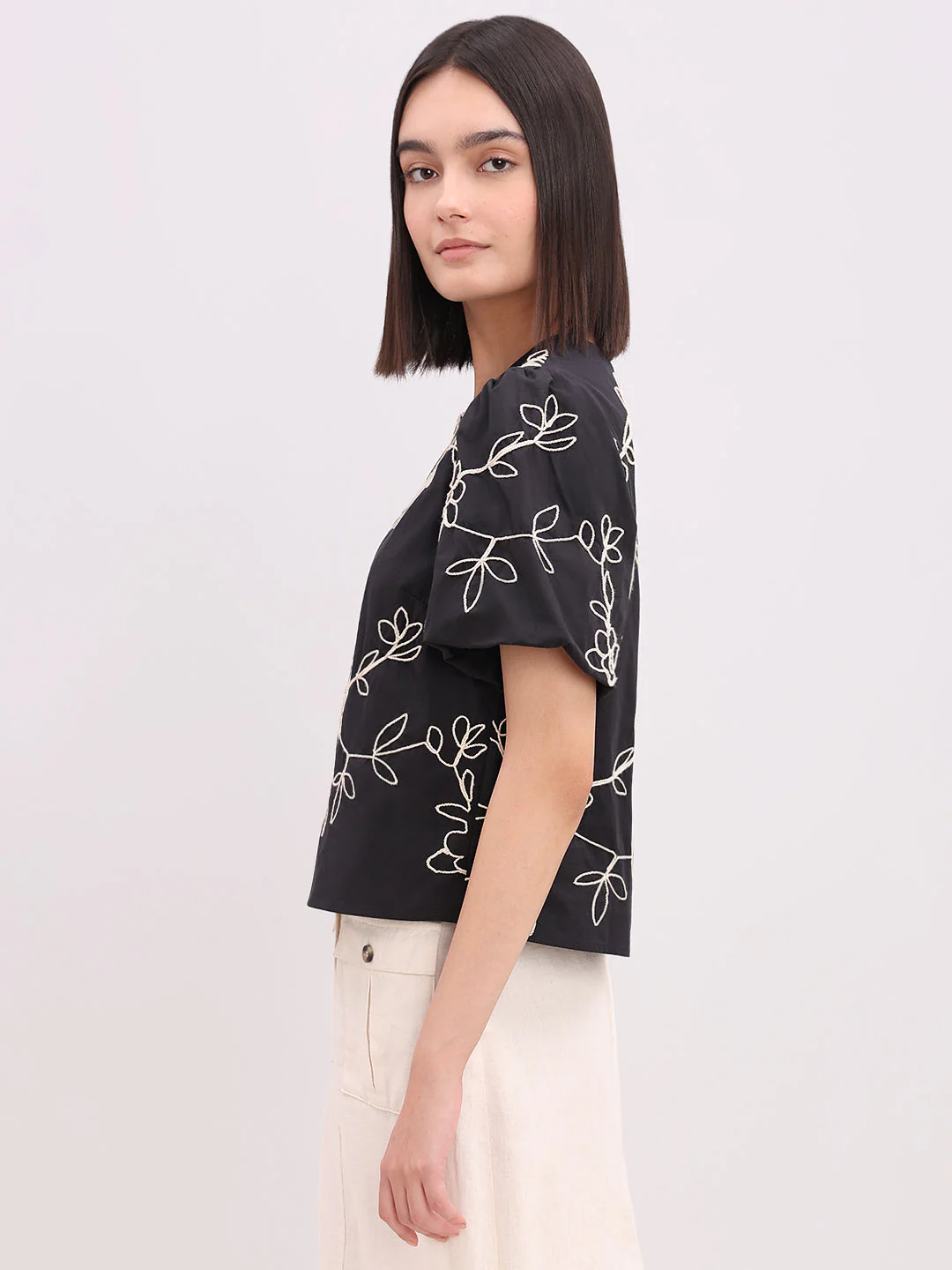 Black Printed Cotton Top - Image 3