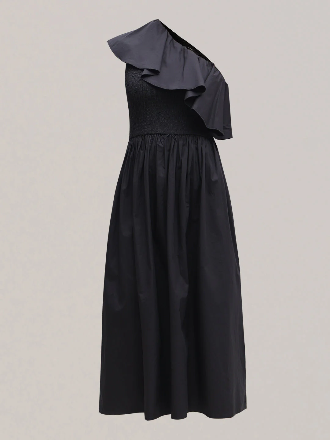 Black Smocked One Shoulder Dress - Image 7