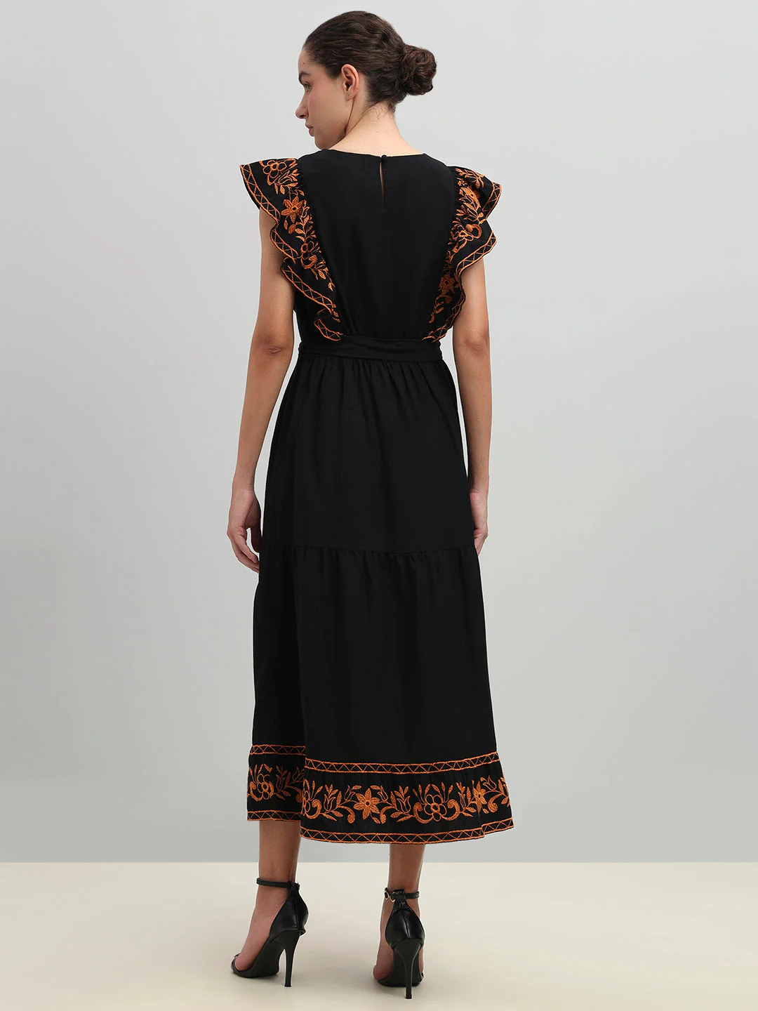 Black Contrast Embroidered Dress - Image 4