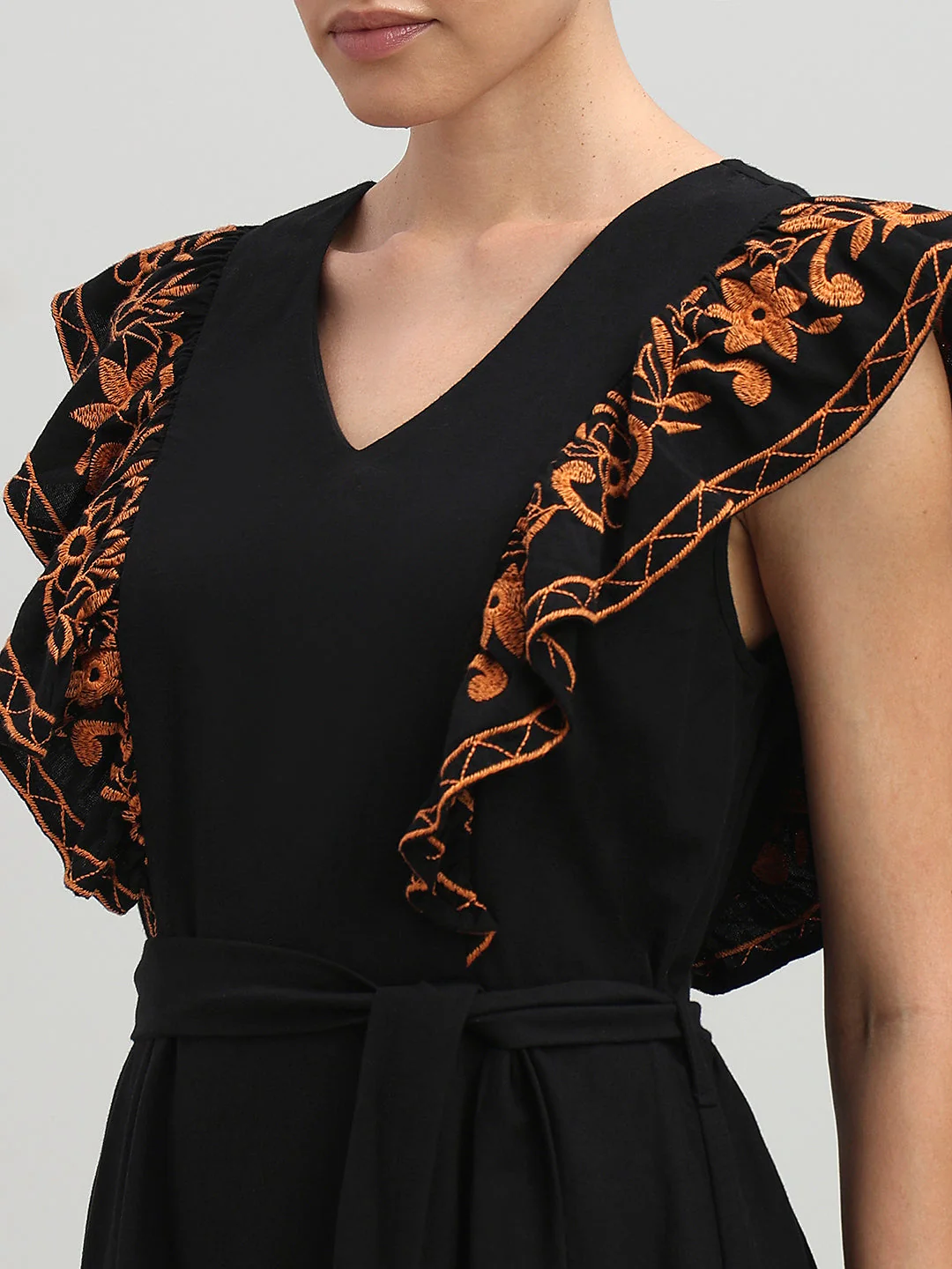Black Contrast Embroidered Dress - Image 6