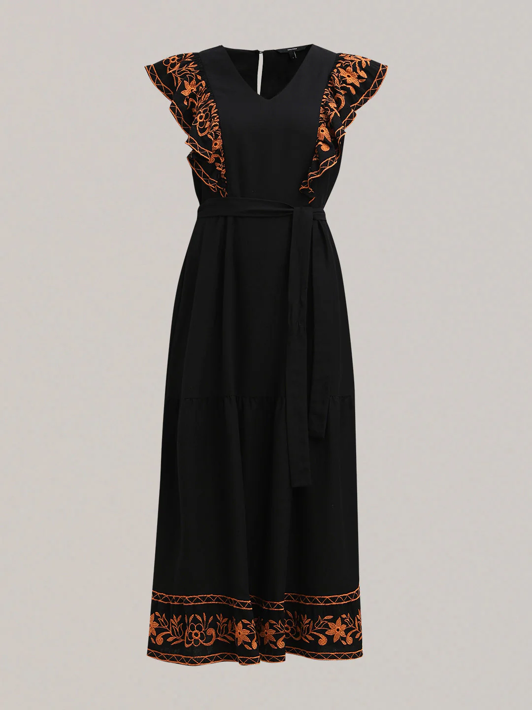 Black Contrast Embroidered Dress - Image 7